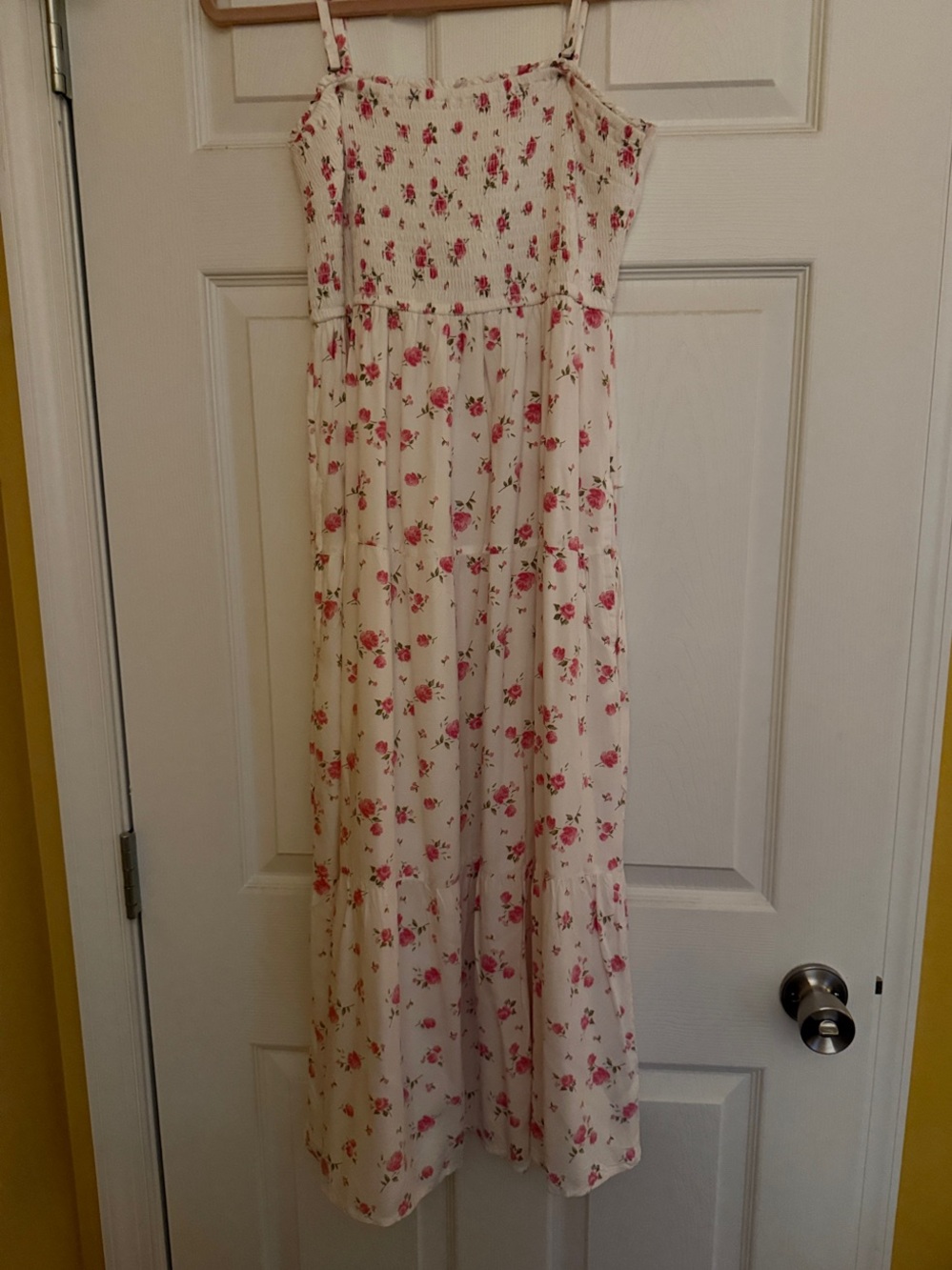 Hollister Cream Maxi Dress with Pink Rose Print